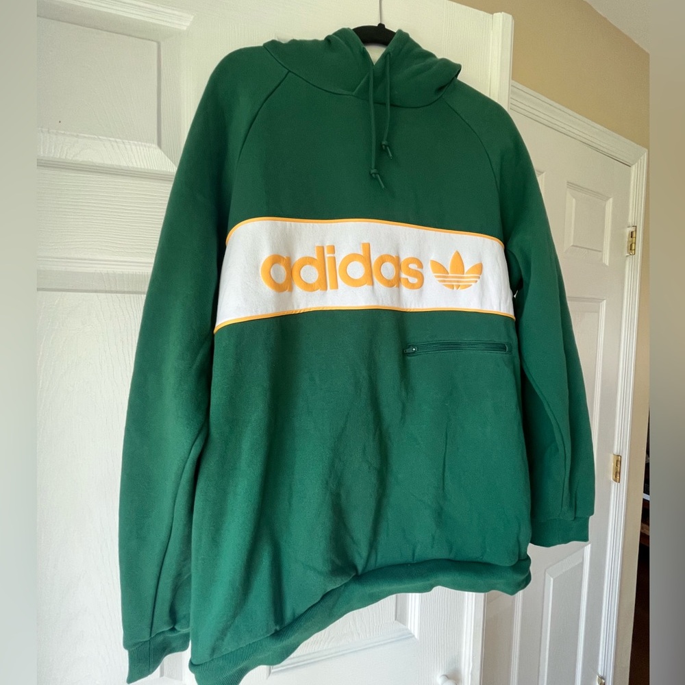 Adidas Green and White Men's Hoodie
